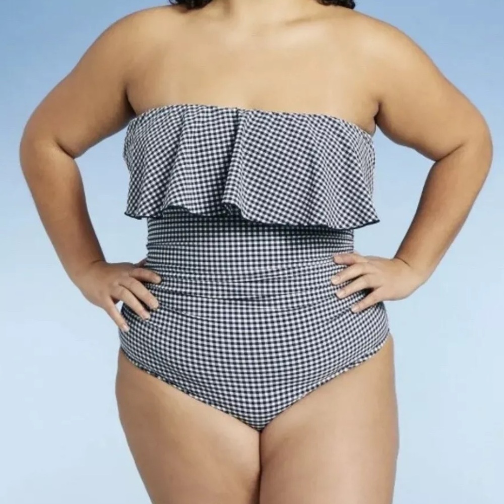 ‼️🆕‼️Kona Sol Bathing Suit Women 20W Piece Swim Ruffle Blue Checker Plus